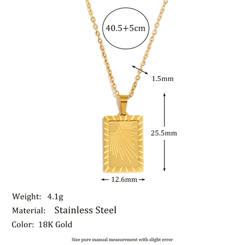Sun Moon Gravierte Rechteckige Anhänger Halskette 18K Vergoldeter Edelstahl Tarot Stil Schmuck Für Damen