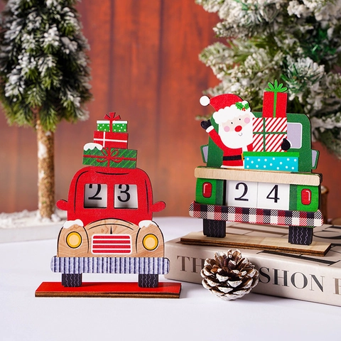 Weihnachts-Countdown-Kalender Holz LKW Weihnachtsmann Geschenke Tischdeko Festliche Feiertagsdekoration