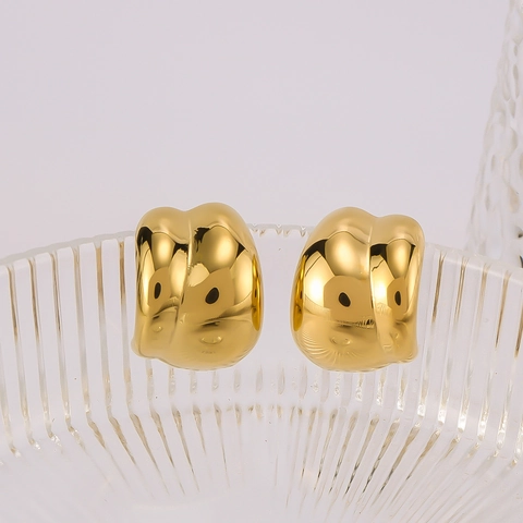 Stainless Steel Hoop Earrings 18K Gold Plated Twisted Chunky Hollow C-Shaped Geometric Lightweight Minimalist For Women