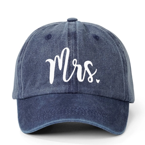 Mrs Letter Heart Print Baseball Cap Washed Denim Cotton Distressed Adjustable Outdoor Sun Protection Dad Hat For Women