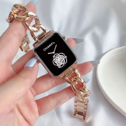 Metal Alloy Chain Link Smartwatch Strap Elegant Cowboy Style Replacement Band Fashionable Bracelet For Women