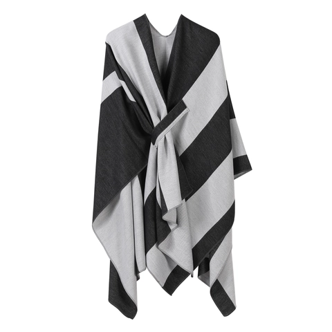 Französisch Elegantes Gestreiftes Farbblock Cape Schal Für Damen Mehrzweck Doppelseitiger Geschlitzter Poncho Wrap Für Reise Urlaub