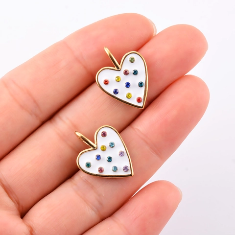 Pendente Cuore Acciaio Inossidabile Smalto Gocciolamento Olio Colorato Zircone Micro Pave DIY Creazione Gioielli Accessorio