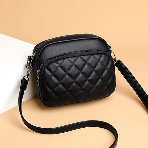 Crossbodytas Dames Gewatteerd PU Leer Multi Rits Mode Schoudertas Street Style Kleine Vierkante Tas