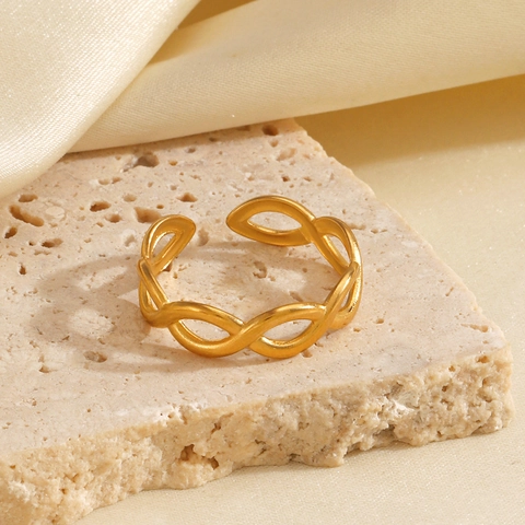 Anello Aperto A Linee Incrociate Placcato Oro 18K Acciaio Inossidabile Intrecciato Geometrico Hip-Hop Gioielli Donna