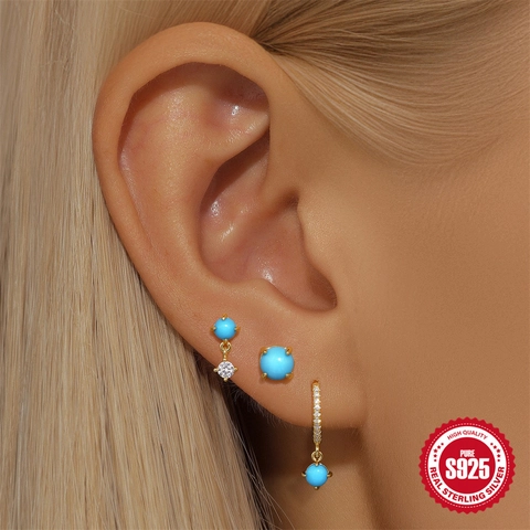 Ensembles de Boucles d'Oreilles en Argent Sterling 925 pour Femmes Plaqués Or Cœur Étoile Fleur Zircone Émail Boucles d'Oreilles Clous Anneaux Bijoux