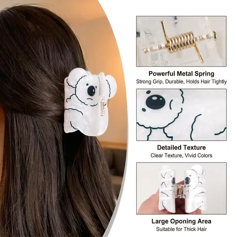 Pinza Para El Cabello De Acetato Diseño Animales Koala Pingüino Pájaro Decorativo Antideslizante Para Mujeres