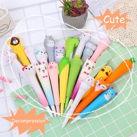 Penna Gel Cartone Animato Schiuma PU Rimbalzo Lento Sollievo Stress Decompressione Cancelleria Ufficio Scuola Animale Inchiostro Nero