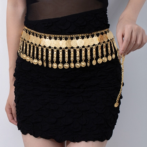Vintage Coin Tassel Waist Chain Bohemian Ethnic Style Alloy Metal Adjustable Dress Belt Accessory For Women