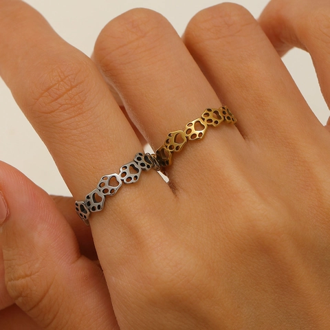 Stainless Steel Cute Cat Paw Cut Out Open Ring For Women Adjustable Animal Footprint Fashion Finger Jewelry