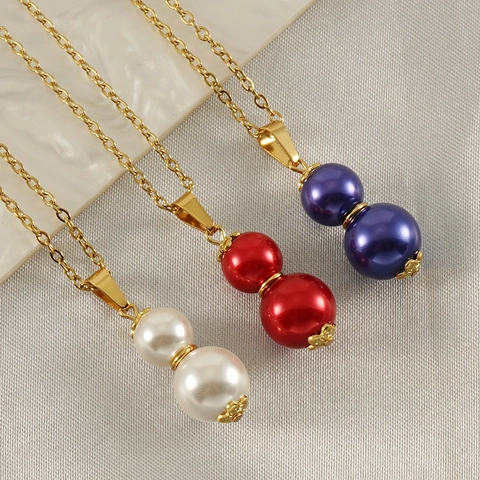 Collana Con Ciondolo A Zucca Acciaio Inossidabile Placcato Oro 18K Doppia Perla Artificial Sintetica Elegante Gioielli Per Donna