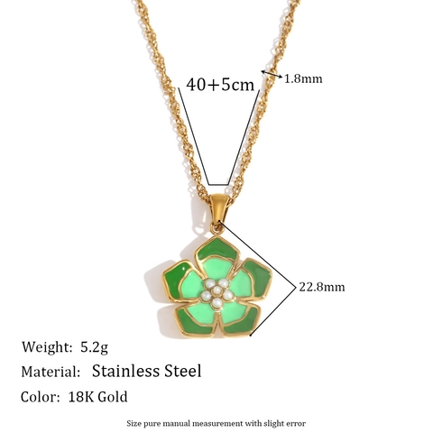 Collana Con Pendente A Petalo Di Fiore Acciaio Inossidabile Placcato Oro 18K Smalto Perla Artificial Gioielli Eleganti Donna