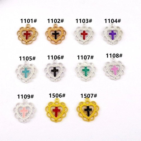 Ciondoli Cuore Croce Intagliati Lega Zinco Smalto Olio DIY Creazione Gioielli Charms Accessorio