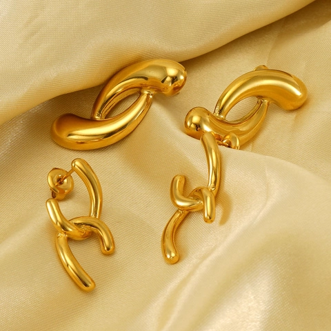 Pendientes De Aro Geométricos Para Mujer Diseño Irregular De Metal Líquido Acero Inoxidable Chapado En Oro De 18 Quilates Pulido