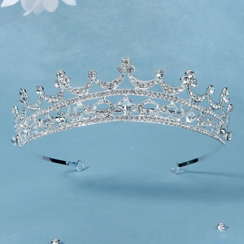 Vintage Baroque Bridal Tiara For Women Silver Plated Artificial Pearl Rhinestone Wedding Crown Hair Accessories For Party