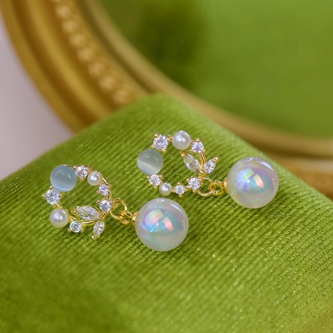 Lussuosi Orecchini Pendenti con Perla Sirena per Donna Design a Foglia Placcato Oro Orecchini in Zirconia Elegante Regalo Gioielli