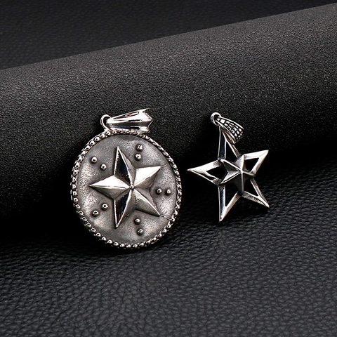 Pendente Moneta Rotonda Stella Pentagramma In Acciaio Inossidabile Vintage Per Uomo Gioielli Hip Hop Retro Tendenza Argento