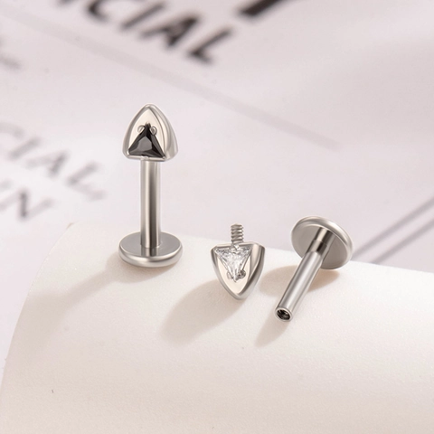 Triangle Zircon Cartilage Stud F136 Titanium Internal Thread Flat Back Piercing Jewelry Fashion Earring Women Men