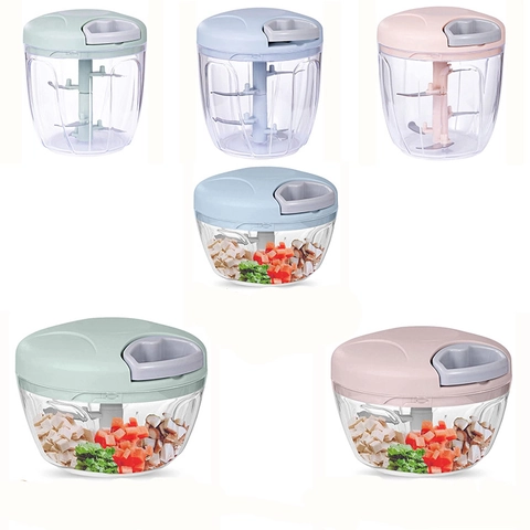 Manual Food Chopper Garlic Press Vegetable Mincer Pull String Hand Powered Kitchen Tool With Stainless Steel Blades PP