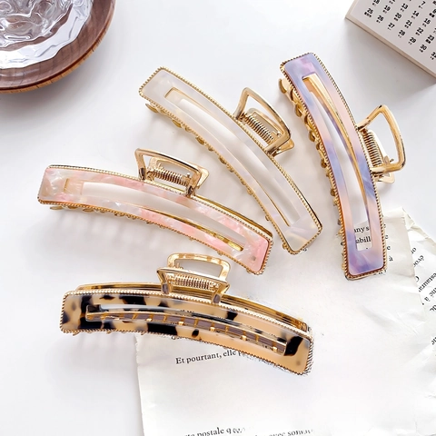 Large Hair Claw Clip Retro Acetate Marble Zinc Alloy Elegant Nonslip Hair Grip For Women Daily Styling Accessory
