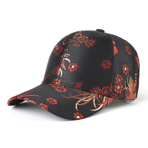 Casquette De Baseball Broderie Florale Style Chinois Vintage Brocart Jacquard Chapeau De Soleil Réglable Pour Femmes