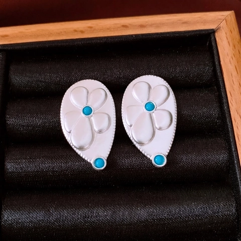 Orecchini A Goccia Fiore Vintage Lega Pietra Sintetica Con Perno In Argento 925 Stile Retrò Donna