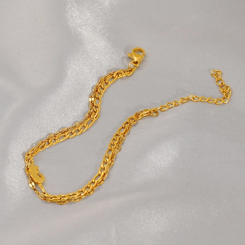 Fußkettchen 18K Vergoldet Edelstahl Doppellagig Geometrische Figaro Kette Minimalistischer Schmuck Für Damen