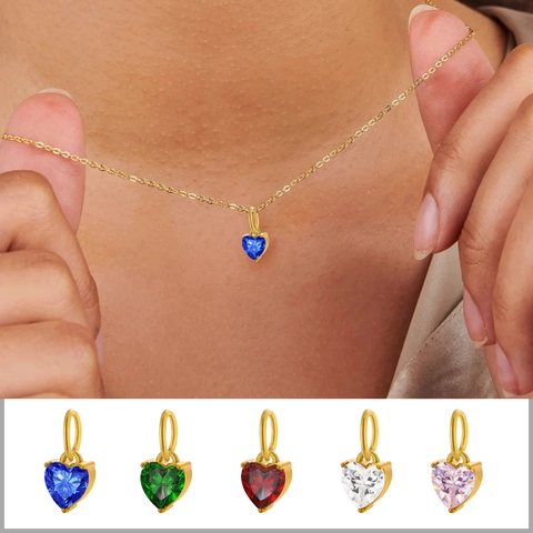 Stainless Steel Heart Pendant Tiny Zircon Gemstone Charm For DIY Necklace Bracelet Making Colorful Jewelry Accessories