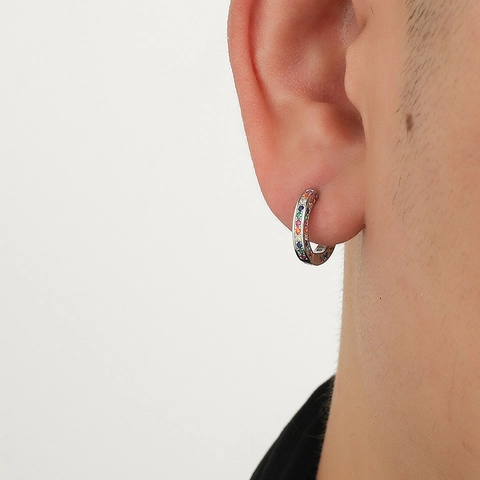 925 Sterling Silver Post Rainbow Huggie Hoop Earrings Colorful Rhinestone Geometric Minimalist Jewelry For Women Men Daily