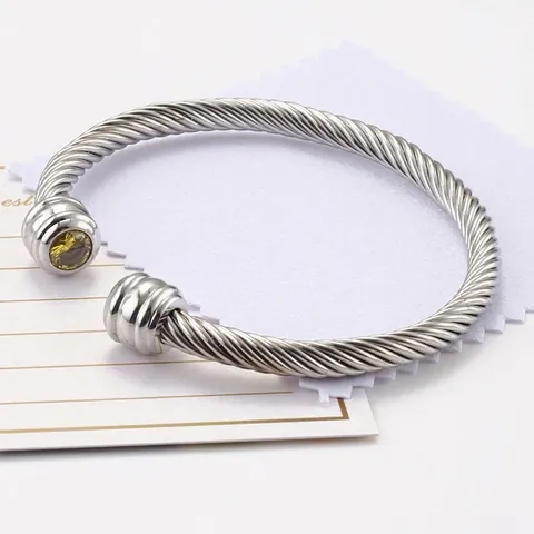 Bracciale A Polsino In Cavo Intrecciato Acciaio Inossidabile Pietra Natatle Zircone Bangle Aperto Regolabile Gioielli Di Moda