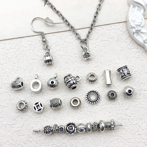 Antique Silver Zinc Alloy Spacer Beads Charms Mixed Styles DIY Jewelry Making Bracelet Necklace Crafts Flower Pattern