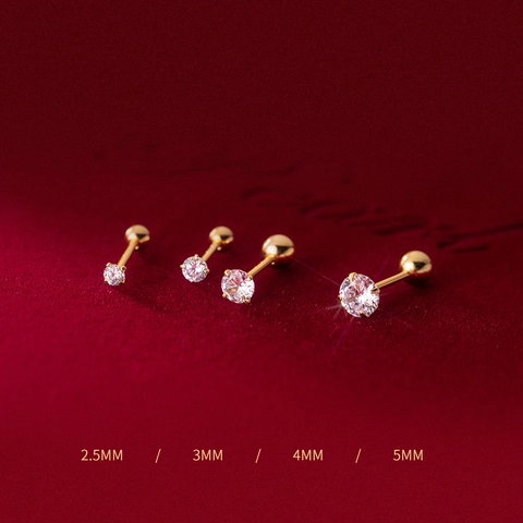 S925 Sterlingsilber Ohrstecker Für Damen Mädchen Schraubverschluss Runde Strass Ohrringe Schmuck Geschenk Gold Silber Roségold