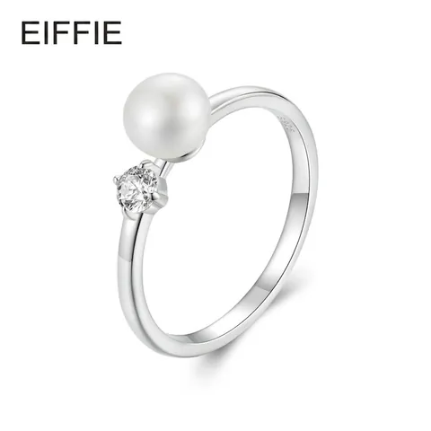 Elegant Natural Artificial Pearl Moissanite Ring 925 Sterling Silver White Gold Plated Luxury Commute Jewelry For Women
