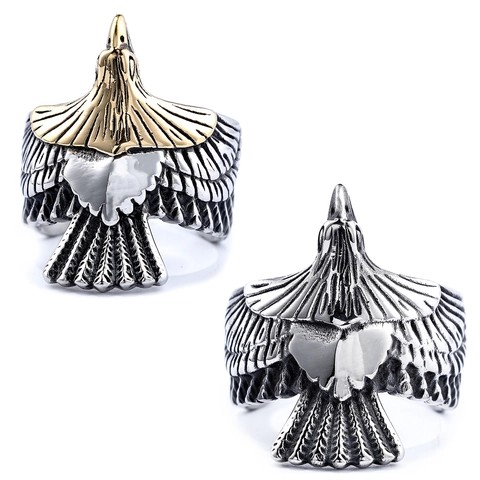 Anello Aquila Acciaio Inossidabile Regolabile Aperto Ali Di Piuma Gioielli Biker Punk Gothic Per Uomo Donna