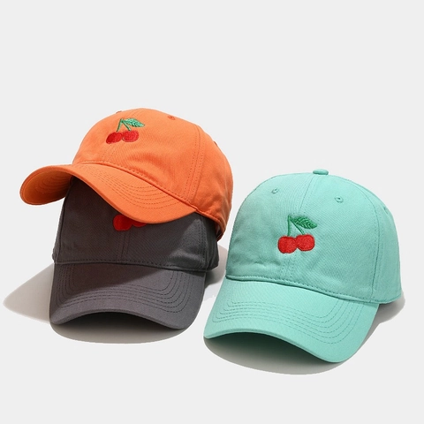 Embroidered Cherry Cotton Twill Baseball Cap Adjustable Casual Dad Hat Sun Protection Outdoor Sports For Women Men