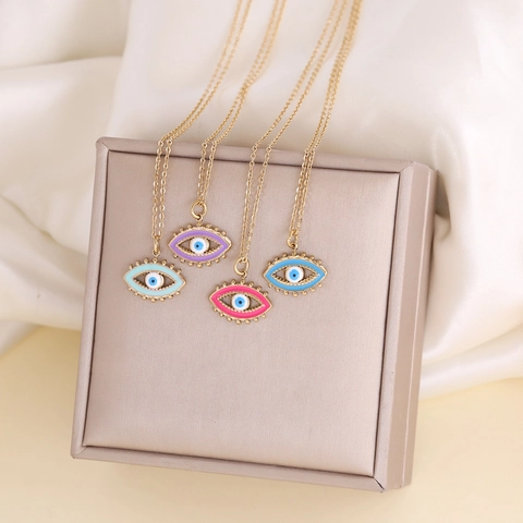 Collier Pendentif Mauvais Œil En Acier Inoxydable Avec Émail Coloré Style Bohème Ins Pour Femmes