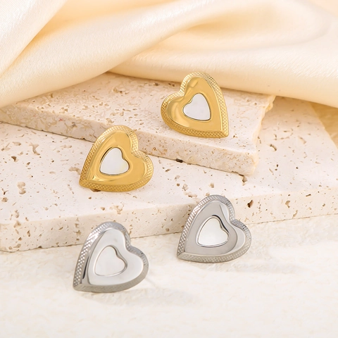 Pendientes En Forma De Corazón Acero Inoxidable Chapado En Oro De 18K Concha Blanca Nácar Joyería De Moda Para Mujeres