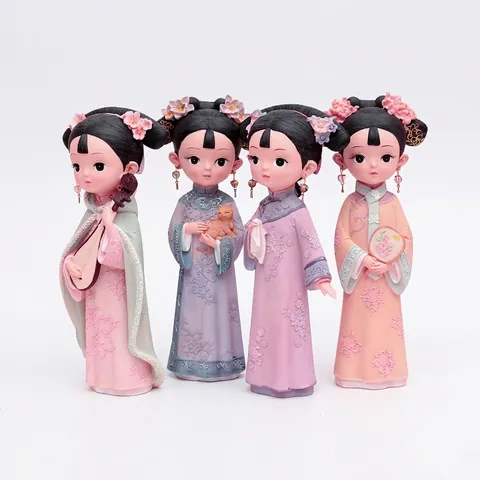 Chinese Style Qing Dynasty Princess Girl Figurine Resin Palace Imperial Q Version Desktop Decor Ornament Handmade Gift