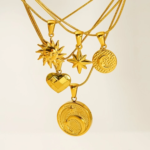 Vintage Pendant Necklace 304 Stainless Steel 18K Gold Plated Celestial Sun Moon Star Heart Snake Chain Jewelry Women