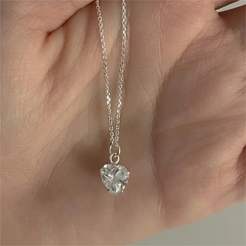 Heart Pendant Necklace 925 Sterling Silver Zircon Minimalist Korean Style Jewelry For Women Elegant Sweet Accessory