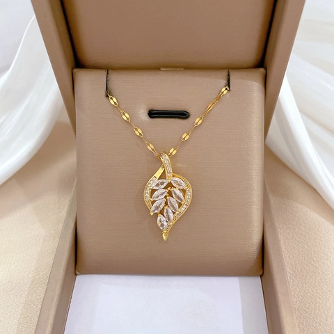Blatt Anhänger Halskette Titanstahlkette Messing Mikro Pave Zirkon Luxusschmuck Accessoire Für Damen