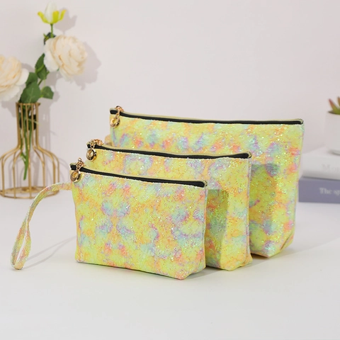 Irisierende Pailletten Spitze Kosmetiktasche Reise Tragbare Toilettenartikel Make-up Organizer Reißverschlussbeutel Mit Handschlaufe