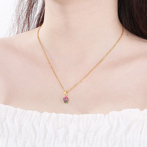 Fruit Pendant Necklace Stainless Steel Enamel Dragon Fruit Cherry Shapes Dopamine Colors Fashion Jewelry For Women