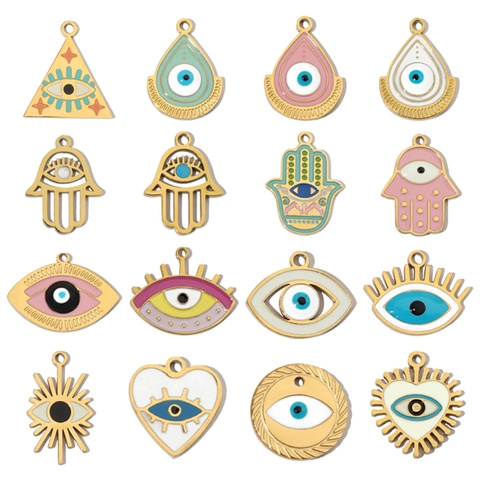 Μενταγιόν Evil Eye Hamsa Hand Από Ανοξείδωτο Χάλυβα Πολύχρωμα Σμάλτο Για Κατασκευή Κοσμημάτων DIY Μποέμ Στυλ
