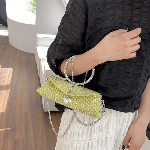 Pochette Da Sera Con Strass Da Donna Con Manico Tondo Pendente Di Künstliche Perle Tracolla A Catena Rimovibile
