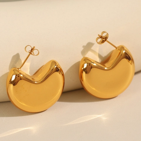 Pendientes de Aro en Forma de C de Acero Inoxidable Minimalistas para Mujer Chapados en Oro Joyas de Moda