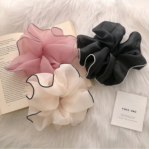 Large Organza Scrunchies Contrast Color Binding Elastic Hair Ties Mesh Gauze Hairbands French Style For Women