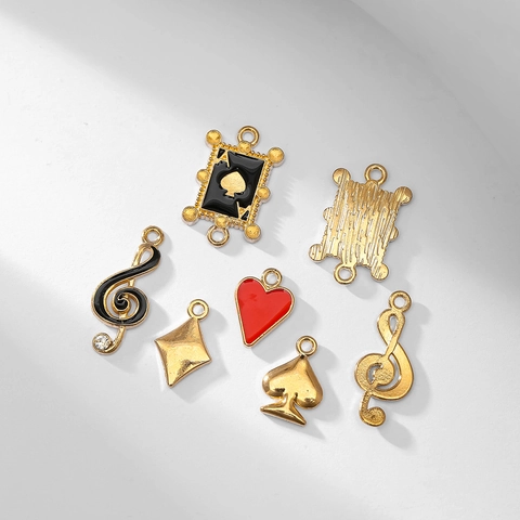 Legierung Emaille Poker Karten Anhänger Musiknoten Pendants Für DIY Schmuckherstellung Ohrringe Halskette Armband Gold