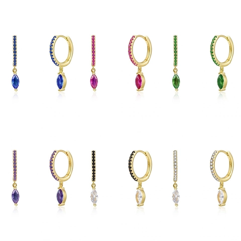 Luxurious Brass Marquise Cut Zirconia Dangle Hoop Earrings For Women 24K Gold Plated Pave Zirconia Banquet Jewelry