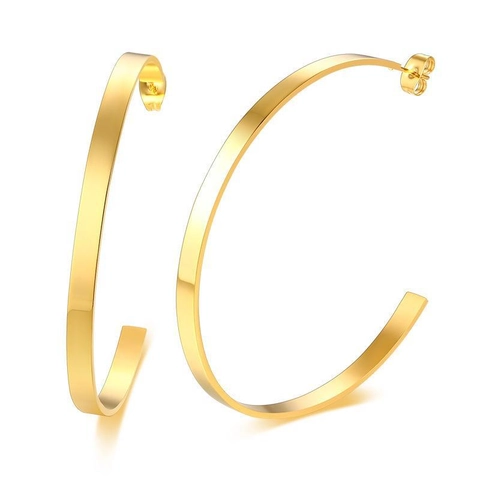 Large Hoop Earrings Gold Plated Stainless Steel Minimalist Geometric C Shaped Flat Circle Jewelry For Women